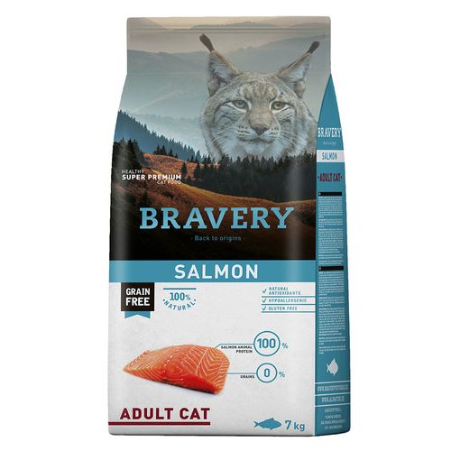 Comida para Gato Bravery Libre de Granos Adulto Todas las Razas Salmón 7 Kg