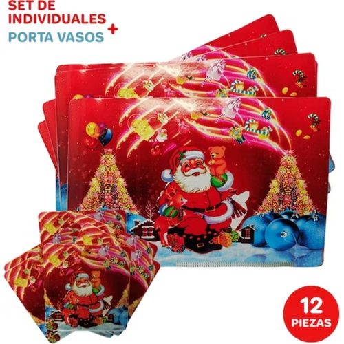 Set de Individuales con Portavasos Navideños- DISEÑO ALEATORIO