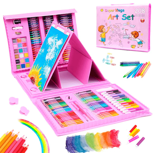 Mega Set de arte y Dibujo 208 Pzs para Niños Rosa