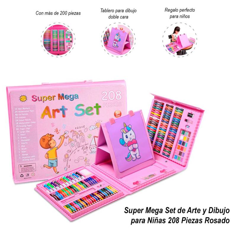 Mega-Set-de-arte-y-Dibujo-208-Pzs-para-Niños-Rosa