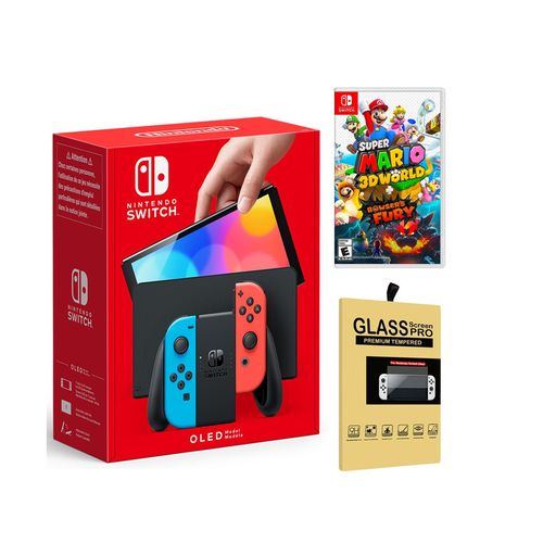 Consola Nintendo Switch Oled Neón + Mario 3D World Bowser Fury + Mica