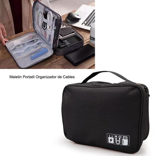 Maletín Portátil Organizador de Cables 2 Divisiones Impermeable FYI260006 Interlud Negro