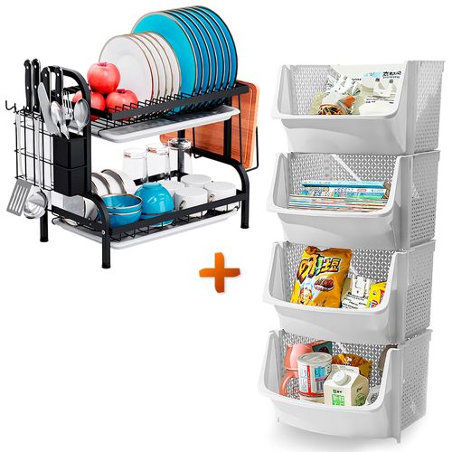 Escurridor de Platos 58H Y Organizador Apilable Cocina U80 BL X4