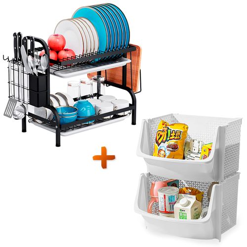 Escurridor de Platos 58H Y Organizador Apilable Cocina U80 BL X2