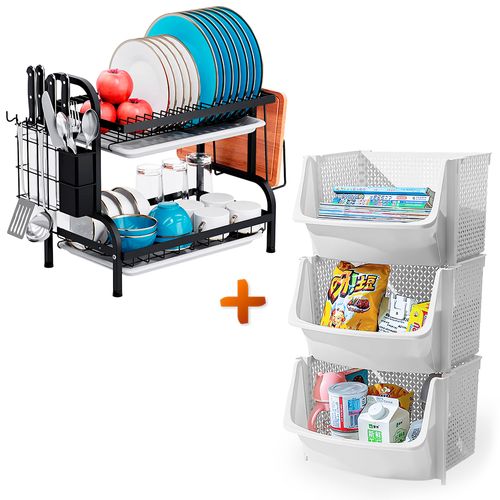 Escurridor de Platos 58H Y Organizador Apilable Cocina U80 BL X3