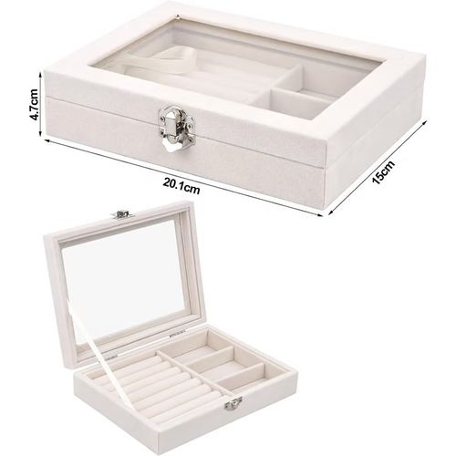 Joyero Cofre Organizador Portatil Multiusos Terciopelo 1 Piso - Beige