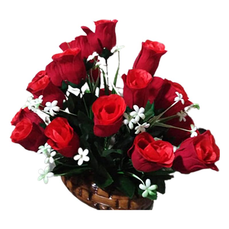 Arreglo-floral-Adorno-Flores-Artificiales-en-base-Ceramica-con-Rosas-Rojas-Aterciopeladas