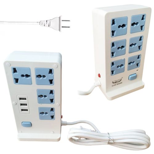 Torre extensión eléctrica 10 Sockets universal 3 puertos USB 2 metros