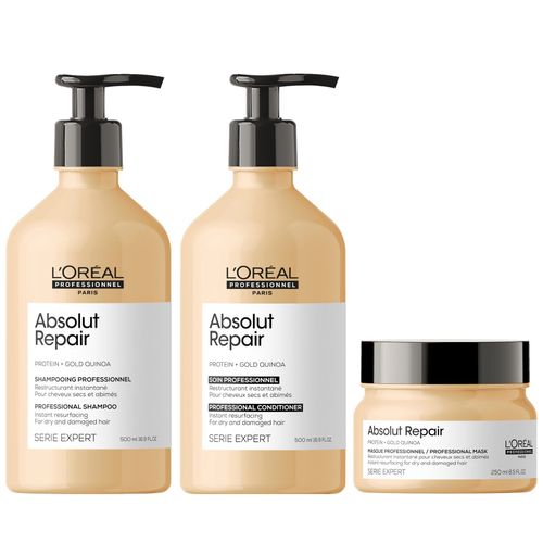 Shampoo Reparador 500ml + Acondicionador + Mascarilla LOreal Absolut Repair