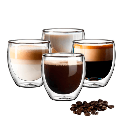 Set de 4 Vasos Expresso Doble Pared de Vidrio 100 ml