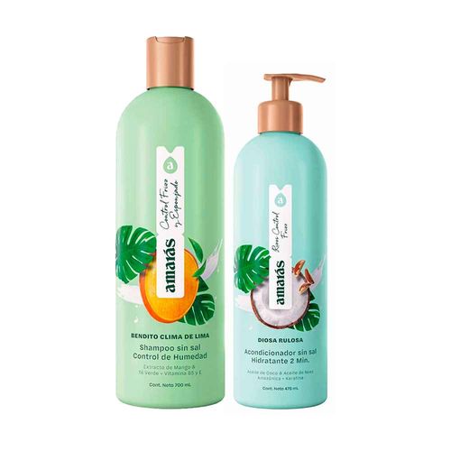 Pack AMARÁS Shampoo Bendito Clima de Lima Frasco 700ml + Acondicionador Diosa Rulosa Frasco 475ml