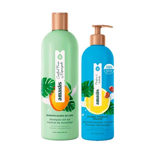 Pack AMARÁS Shampoo Bendito Clima de Lima Frasco 700ml + Acondicionador Raíces y Puntas Felices Frasco 475ml