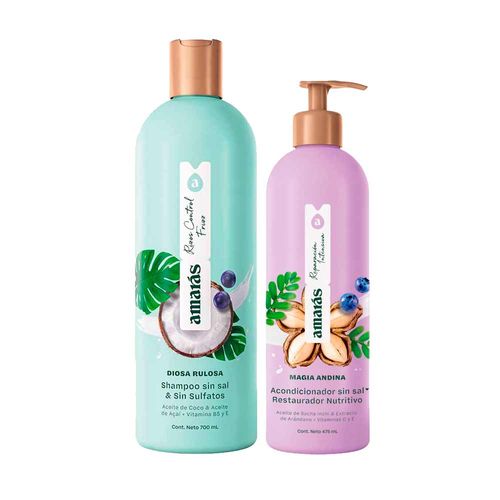 Pack AMARÁS Shampoo Diosa Rulosa Frasco 700ml + Acondicionador Magia Andina Restaurador Botella 475ml