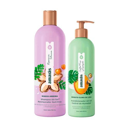 Pack AMARÁS Shampoo Magia Andina Restaurador Frasco 700ml + Acondicionador Bendito Clima de Lima Frasco 475ml