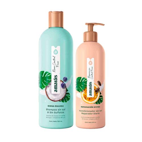 Pack AMARÁS Shampoo Diosa Rulosa Frasco 700ml + Acondicionador Reparación Divina Frasco 475ml