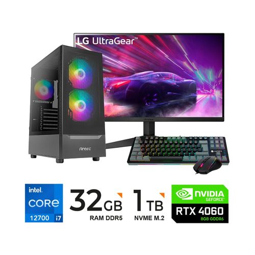 PC INTEL I7-12700 32GB DDR5 1TB VIDEO RTX 4060 8GB MONITOR 23.8" 165Hz KIT TECLADO Y MOUSE