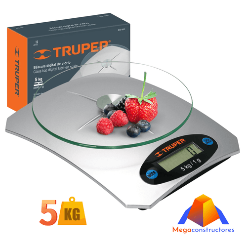 Balanza digital de cocina base vidrio 5 kg Truper