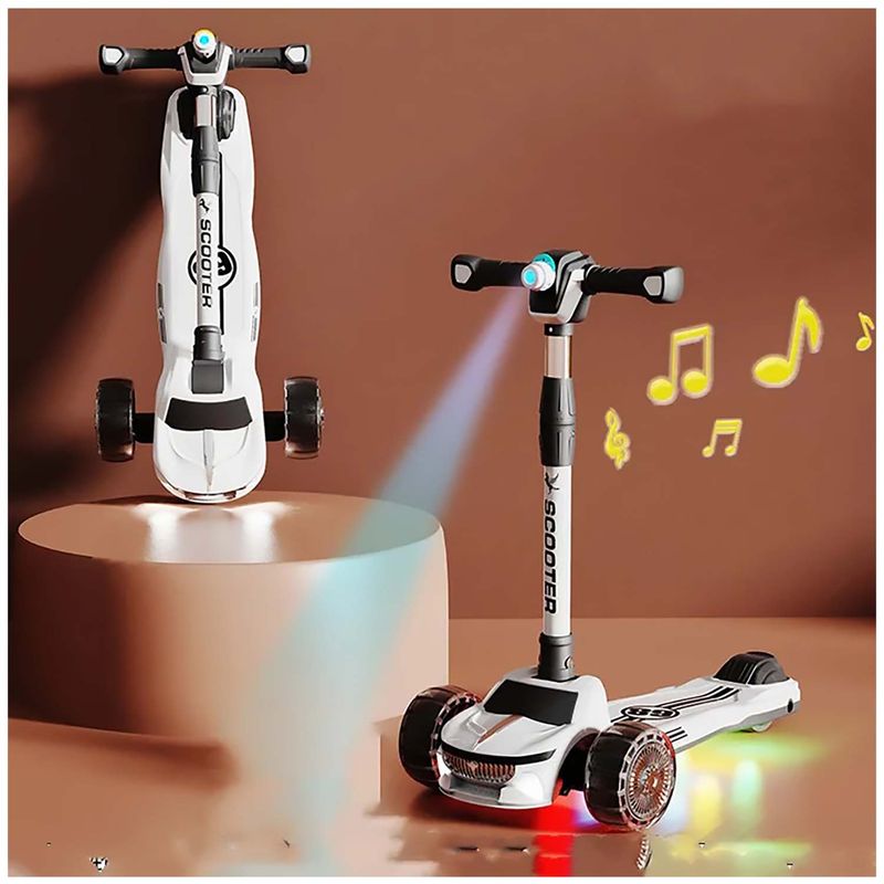 SCOOTER-PLEGABLE-PARA-NIÑOS-CON-LUCES-Y-MUSICAL-BLANCO