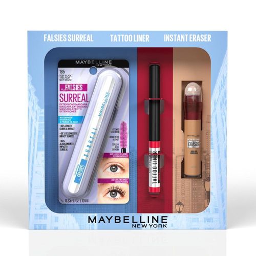 Pack Maybelline Máscara Surreal + Delineador Tattoo Liner Deep In + Corrector Instant Eraser