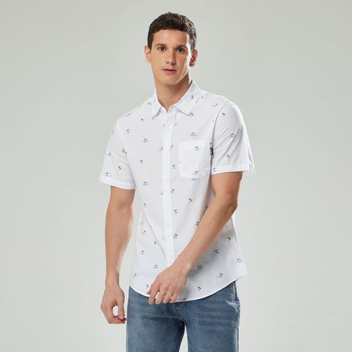 Camisa Hombre Palm Print Manga Corta Amc BLANCO