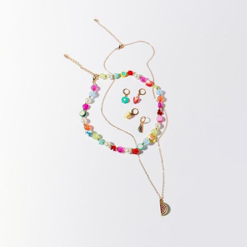 Collar Y Aretes Frutitas Perlas Sfera Mujer Multicolor