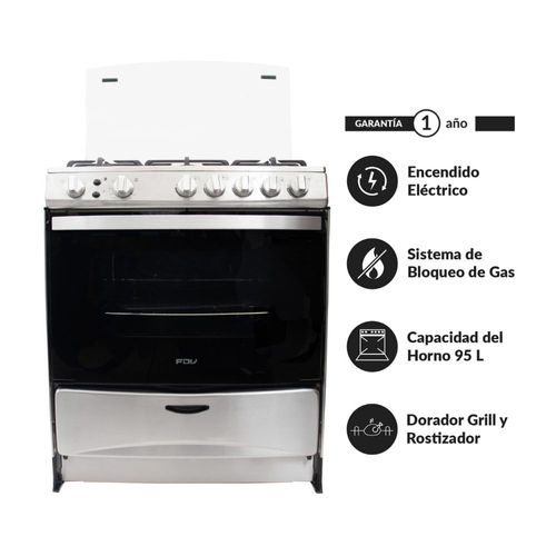 Cocina de pie a gas natural 30" Expert76 Fdv 5 hornillas