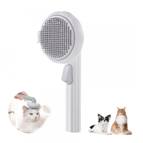 Peine Cepillo para Mascotas con Expulsador Quita Pelusa Flor - Blanco con gris