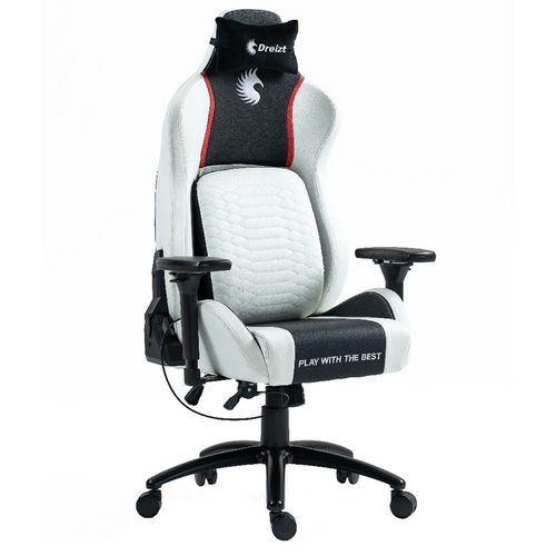 Silla Gamer Dreizt Titan Series Blanca  Premium Almohadilla Inteligente Reclinable Gas Lift Clase 5