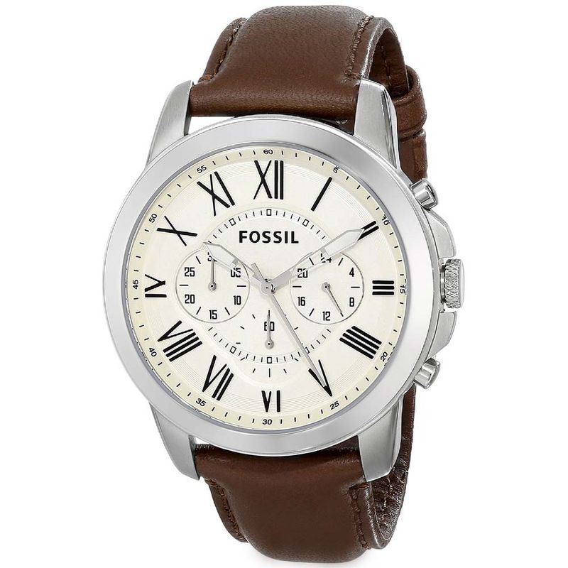 Reloj-Fossil-Grant-FS4735-Cronometro-Acero-Inoxidable-Correa-De-Cuero-Marron