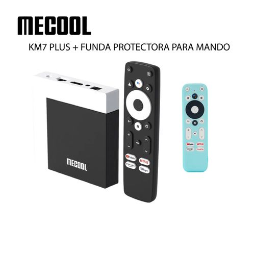 Mecool KM7 Plus Google TV + Funda protectora para mando (Rojo-Flourescente)