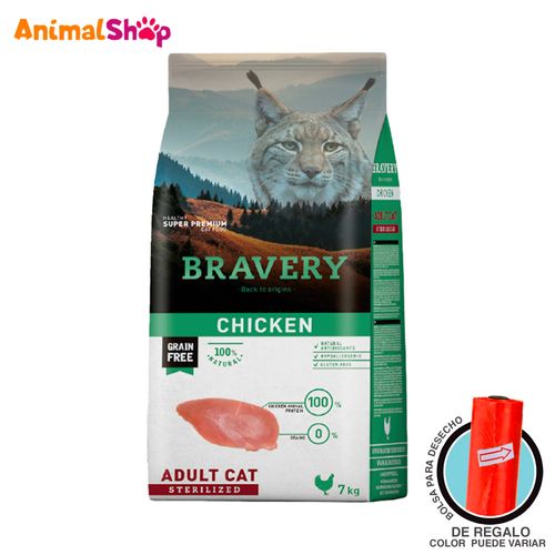 Comida De Gato Adulto Esterilizado Bravery Pollo 7 Kg