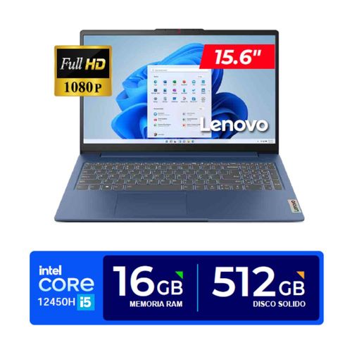 LAPTOP LENOVO IDEAPAD SLIM 3 15.6" FHD TN Core i5-12450H 2.0 GHz/4.4GHz 16GB DDR5 512GB SSD/ FREEDOS