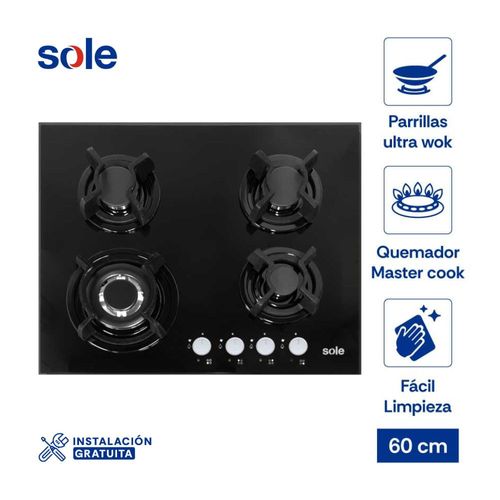 Cocina Encimera Sole SOLCO034 Vidrio Templado 60cm 4 hornillas
