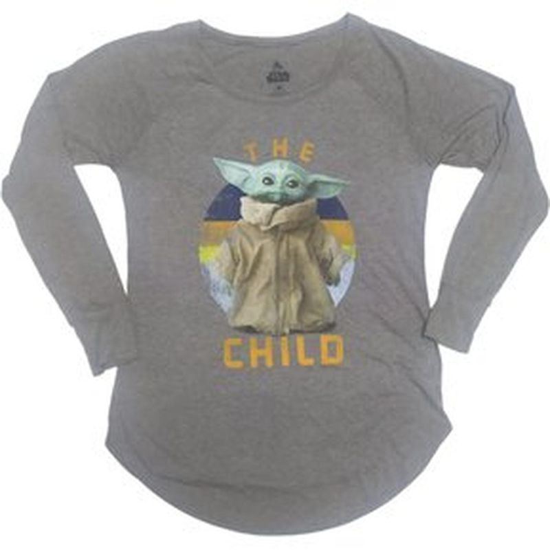 Camiseta-o-Polo-Manga-larga-Star-Wars-Grogu-para-mujer---Plomo-Talla-M