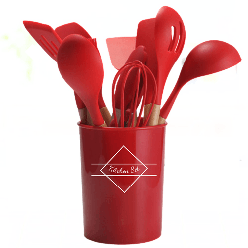 Set de Utensilios para Cocinas de Silicona Multifuncional por 12 pzas Color Rojo