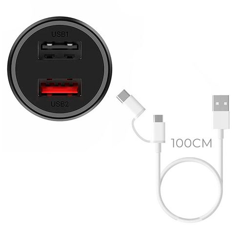 Xiaomi cargador auto dual port car charger 37W + Cable tipo-C 2en1 100cm