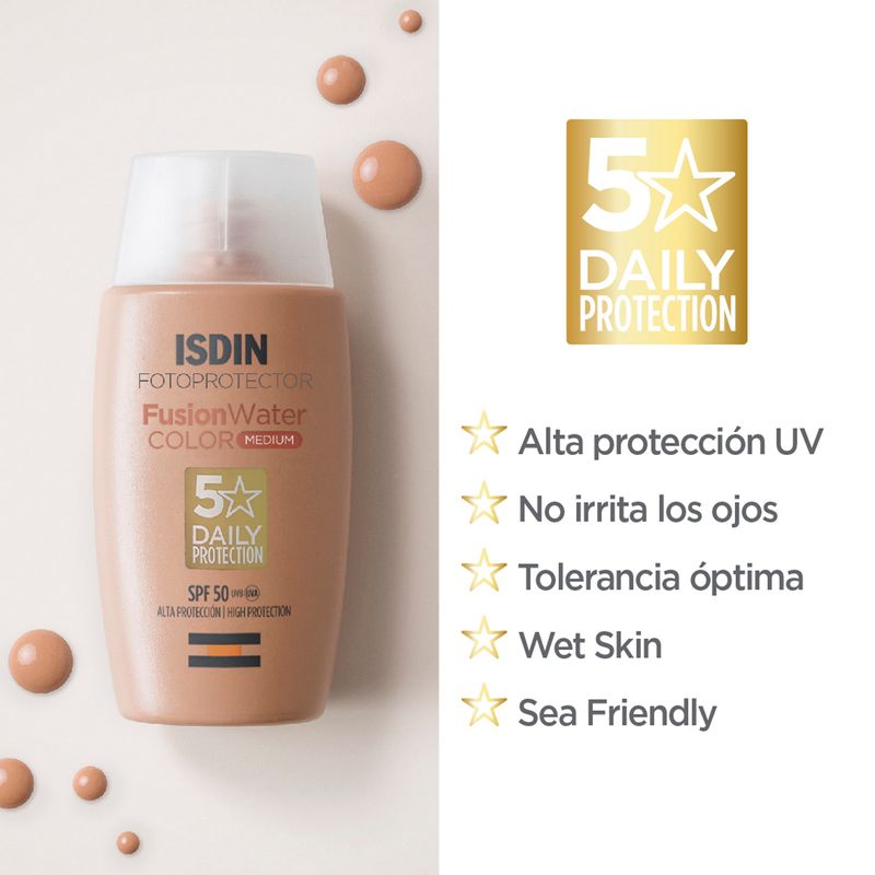 Trio-Fotoprotector-Isdin-Fusion-Water-Color-Medium-Oil-Control-SPF-50--50ml