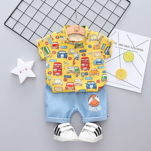 Ropa de Niño Cars  de 2 piezas - Camisa + Short Talla  6 -12 meses Color Amarillo