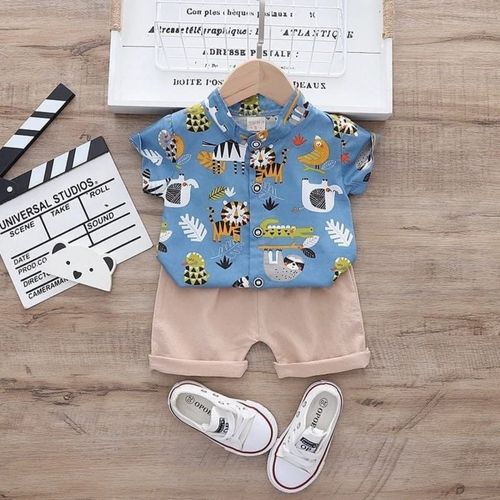 Ropa de Niño Safari de 2 piezas   Camisa + Short Talla 6-12 M Color Azul