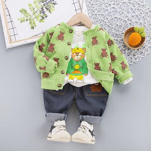 Ropa de Niño de Pandita  de 3  piezas Polo Manga Larga  + Pantalon + Chompa de hilo Talla 24M Color