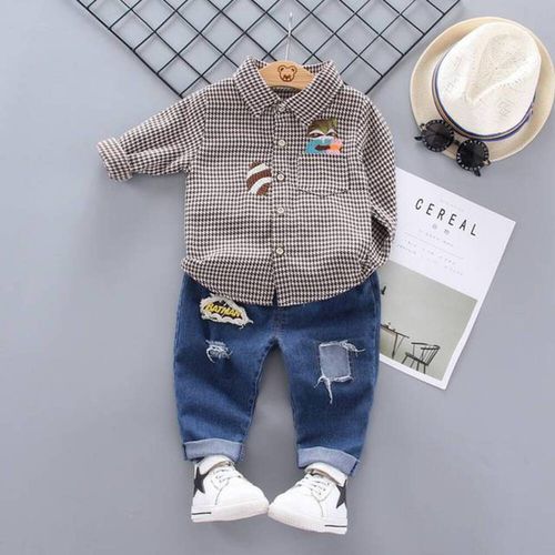 Ropa de Niño de Zorrito  de 2 piezas - Camisa + Pantalon Jeans Talla 36 Meses  Color Marrón