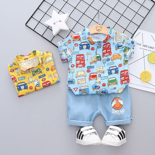 Ropa de Niño Cars  de 2 piezas - Camisa + Short Talla  24 meses Color Celeste