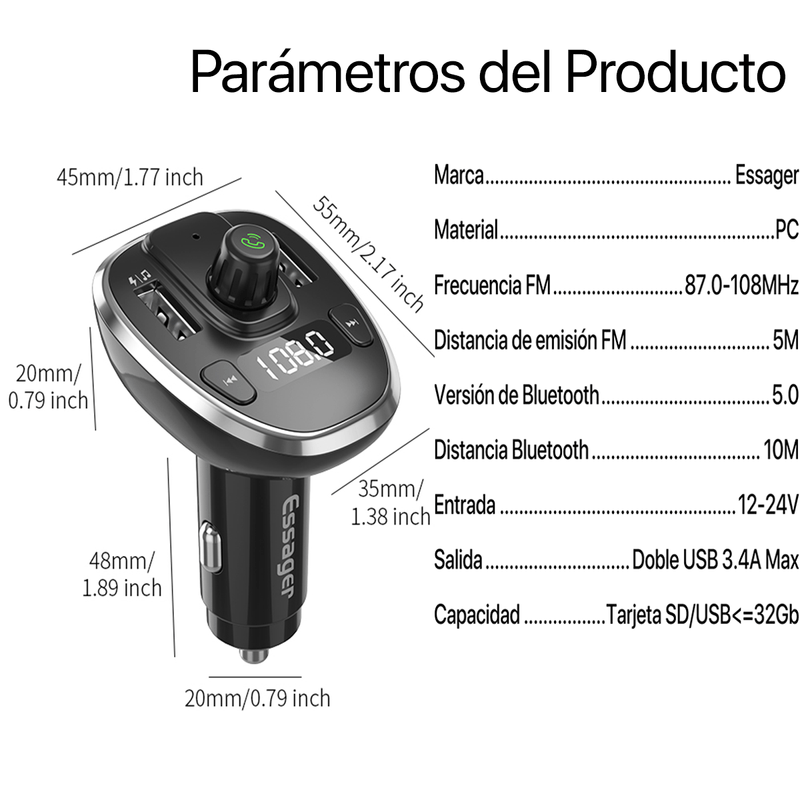 Adaptador-Bluetooth-Mp3-Llamadas-Cargador-Transmisor-Fm---Cable-USB-C-Gratis