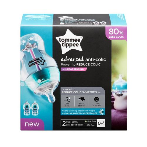 Pack x 2 Biberon Tommee Tippee con Valvula Anti Colicos 260 ml - Celeste