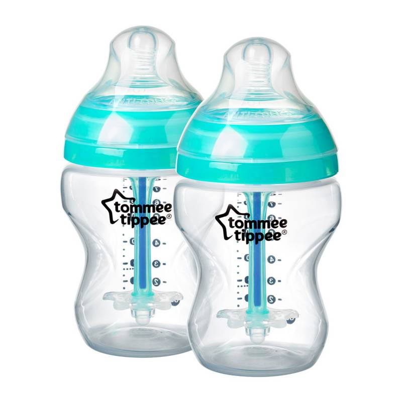 Pack-x-2-Biberon-Tommee-Tippee-con-Valvula-Anti-Colicos-260-ml---Celeste