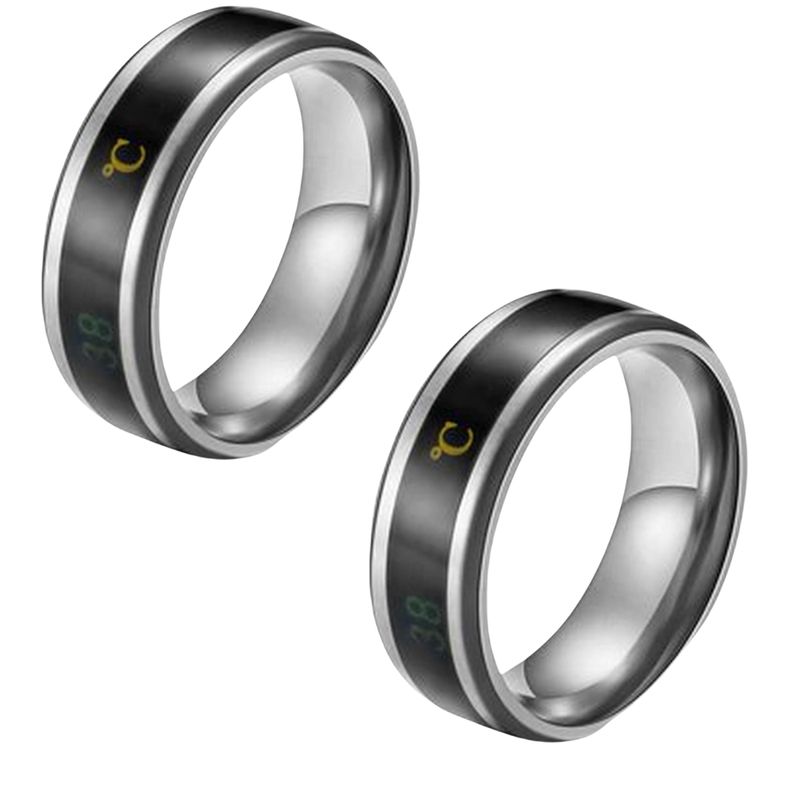 Packx2-Anillo-Inteligente-De-Acero-Con-Sensor-De-Temperatura-Unisex-Plateado---Talla-10