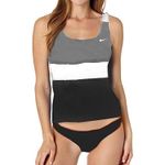 Ropa-de-Baño-Tankini-Nike-para-Mujer-2-piezas-Colorblock-Gris-Negro-Talla-M