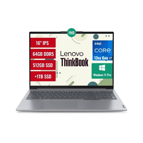 Laptop Lenovo ThinkBook 21KH00F464G1S Intel Core i7 64GB RAM 512GB SSD y 1TB SSD 16 FHD Windows 11