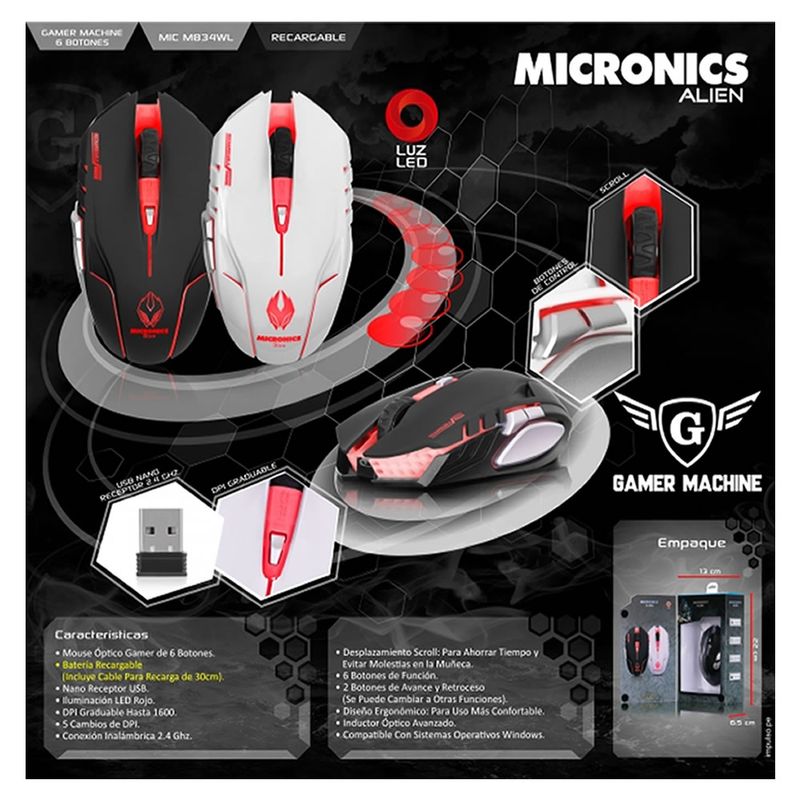 Mouse-Gamer-Inalambrico-Alien-Blanco-