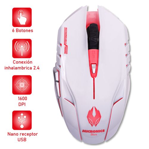 Mouse Gamer Inalámbrico Alien Blanco